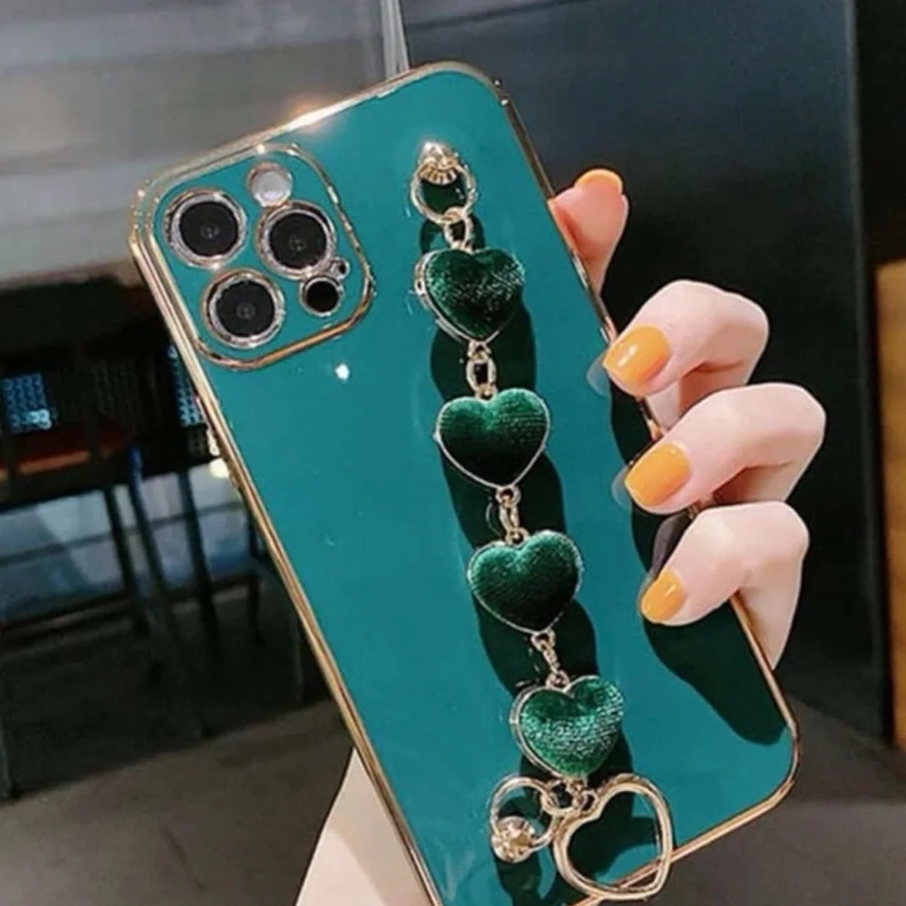 White Heart Charm Phone Case Strap with Gold Accents - Women Accessories